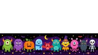Cute monster characters in row with Halloween theme, isolated on transparent background for design projects, clipart, and merchandise applications.