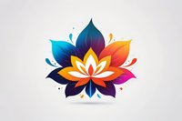 Colorful lotus flower logo in gradient colors from blue to orange with white center on light background, isolated design element for wellness and spa branding.