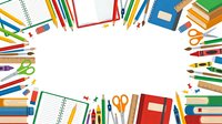 Flat lay arrangement of colorful school supplies and stationery on white background. Includes notebooks, pencils, markers, scissors, and books. Isolated design element suitable for educational materials, back-to-school promotions, and classroom projects.