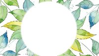 Watercolor botanical frame with green leaves surrounding white circle space for text or logo on transparent background for design projects.