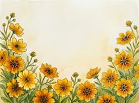 Watercolor yellow wildflowers border on aged paper texture background with copy space for greeting cards and invitations.