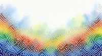 Colorful geometric pattern with rainbow gradient featuring concentric squares and diamond shapes, isolated on white background, ready for design projects, textiles, and digital applications.