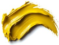 Yellow paint smear stroke on white background, thick textured acrylic brush mark showing dynamic movement and artistic expression. Isolated for design use.