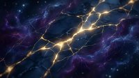 Neural network connections with glowing synapses in cosmic space background for science technology and artificial intelligence concepts.