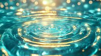 Mesmerizing water ripple effect with golden bokeh lights creating concentric circles on turquoise surface, capturing moment of tranquil liquid motion in macro photography.