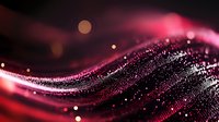 Glowing pink and red particles forming dynamic wave pattern against dark background with bokeh light effects and shimmering sparkles. Digital art concept.