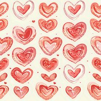 Watercolor red hearts pattern on light background. Romantic seamless design with hand drawn love symbols for Valentine's Day cards, wedding invitations and packaging.