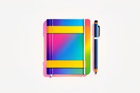 Minimalist notebook and pencil design featuring vibrant rainbow gradient stripes and clean lines on white background, suitable for stationery and education concepts.