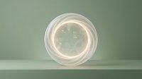 Glowing neon circle with warm white light on muted sage green background, isolated modern design element for digital projects and contemporary graphics.
