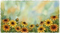 Watercolor yellow daisy flowers border with soft pastel background. Natural floral frame with blooming wildflowers and green leaves for spring design projects.