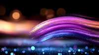 Glowing abstract wave with sparkles and bokeh effect in purple, blue and orange colors against dark background creates magical atmosphere.