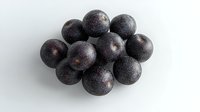 Fresh ripe acai berries cluster on white background, showing dark purple color and natural frost-like coating. For food, health and superfood concepts.