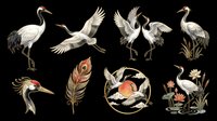 Crane birds isolated on transparent background, ready for t-shirt design, clipart, stickers, sublimation and print-on-demand products.