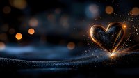 Glowing heart shape created by light trail against dark background with bokeh effects and sparkles. Romantic Valentine concept with magical illumination.