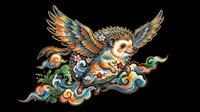 Mythical griffin creature with golden and blue plumage soaring through ornate clouds, isolated on transparent background. Ready for t-shirt designs, clipart, stickers, sublimation, and print-on-demand products.
