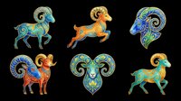 Ornamental goat and ram heads with decorative spiral horns, isolated on transparent background. Ready for t-shirt design, clipart, stickers, sublimation, and print-on-demand products.