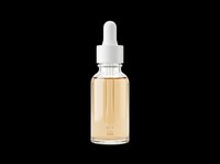Amber glass dropper bottle filled with golden liquid serum or essential oil, isolated on transparent background. Ready for cosmetics, skincare, wellness product design, t-shirt graphics, clipart, and print-on-demand applications.