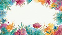 Vibrant watercolor floral frame with colorful blooms and golden leaves on white background, perfect for greeting cards and invitations.