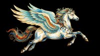 Pegasus mythical winged horse with golden feathers and ornate mane, isolated on transparent background, ready for t-shirt design, clipart, stickers, and print-on-demand products.