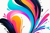 Vibrant abstract splash design with flowing curved shapes in turquoise, pink, orange and purple colors on white background, dynamic fluid motion composition for modern graphics.