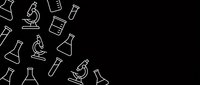 White line art laboratory equipment icons on black background for scientific research and education materials.