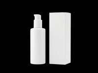 Cosmetic spray bottle with pump dispenser and blank white box packaging, isolated on transparent background. Ready for design use on product mockups, e-commerce graphics, packaging design, and print-on-demand applications.