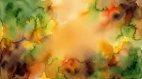Abstract watercolor background with vibrant green, yellow, orange and brown paint blends creating organic flowing patterns for artistic design projects.