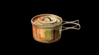 Watercolor copper camping pot with lid, isolated on transparent background. Great for stickers, t-shirt design, print on demand, sublimation, and clipart projects.