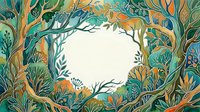 Decorative botanical frame with lush foliage and branches creating circular border on light background for nature-themed designs and organic branding.