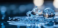 Mesmerizing water drop collision creating crown splash formation with crystal sphere reflection in blue tones, captured with high-speed macro photography on dark background.