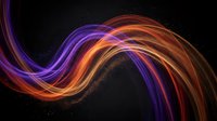 Abstract flowing energy waves in vibrant purple and orange colors creating dynamic motion trails against dark background for modern digital art.