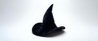 Black witch hat isolated on white background for Halloween costume party decoration and magical fantasy themed designs.