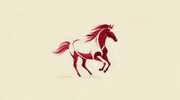 Elegant red horse silhouette galloping on beige background, stylized minimalist design for branding, logo creation, and equestrian-themed projects.
