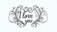 Romantic calligraphic text I love you decorated with elegant swirls and flourishes in heart shape on white background, isolated design element for valentines cards and wedding.