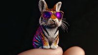 Cute rabbit wearing colorful sunglasses and striped sweater against black background. Perfect for children's content, greeting cards, and playful designs.