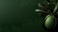Green pineapple with polka dot pattern and leaves on dark green background for tropical design projects and summer decorations.
