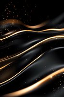 Flowing golden waves with glittering particles on black background create luxurious abstract pattern for elegant design projects and premium branding materials.