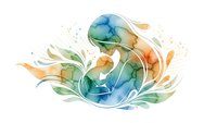 Watercolor Earth globe surrounded by flowing organic leaves and botanical elements in blue green orange tones on white background for eco design.