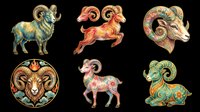 Zodiac ram and goat symbols isolated on transparent background, ready for t-shirt design, clipart, stickers, sublimation and print-on-demand products.
