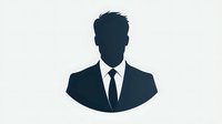 Dark silhouette of male business professional in suit and tie on light background, isolated design element for corporate profile and business identity.