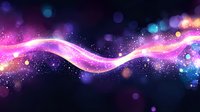 Magical glowing wave with sparkles and bokeh effects in pink and blue colors against dark background, creating ethereal atmospheric design element.