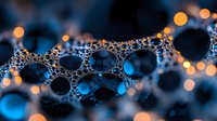 Abstract blue bubble foam texture with golden bokeh lights creating dreamy atmospheric background for modern digital design projects.