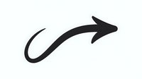 Curved black arrow pointing right on white background isolated for graphic design projects and presentations.