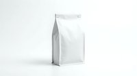 White blank coffee bag mockup with side gusset and valve isolated on light background for branding and packaging design projects.