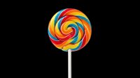 Colorful spiral lollipop with red, yellow, blue, and orange swirls on white stick, isolated on transparent background. Ready for t-shirt designs, clipart, stickers, and print-on-demand products.