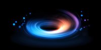 Luminous spiral vortex with blue and purple light trails against dark background, creating cosmic energy effect for science and space designs.