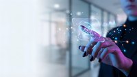 Businessman hand holding glowing digital globe with network connections and data visualization, representing global technology, internet connectivity, and digital transformation in modern business environment.
