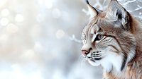 Majestic lynx profile against snowy winter background, close-up portrait showing detailed fur texture and distinctive facial features in natural habitat.