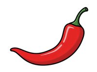 Red hot chili pepper with green stem isolated on white background for spicy food designs and culinary projects.