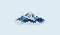 Majestic snow-capped mountain peak rising above misty clouds in blue tones, minimalist composition on light background for nature and adventure designs.